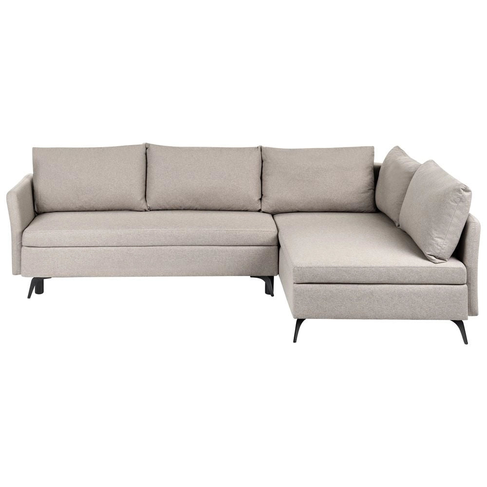 Divano Letto Angolare a 3 Posti Sinistro in Tessuto Beige con Contenitore per Soggiorno Koge