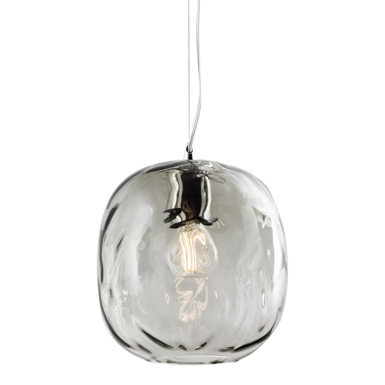 OBAN Sospensione in Vetro Soffiato Fumè E27 IP20 - Lampada di Design con Diffusore Artigianale - Struttura Elegante per Interni