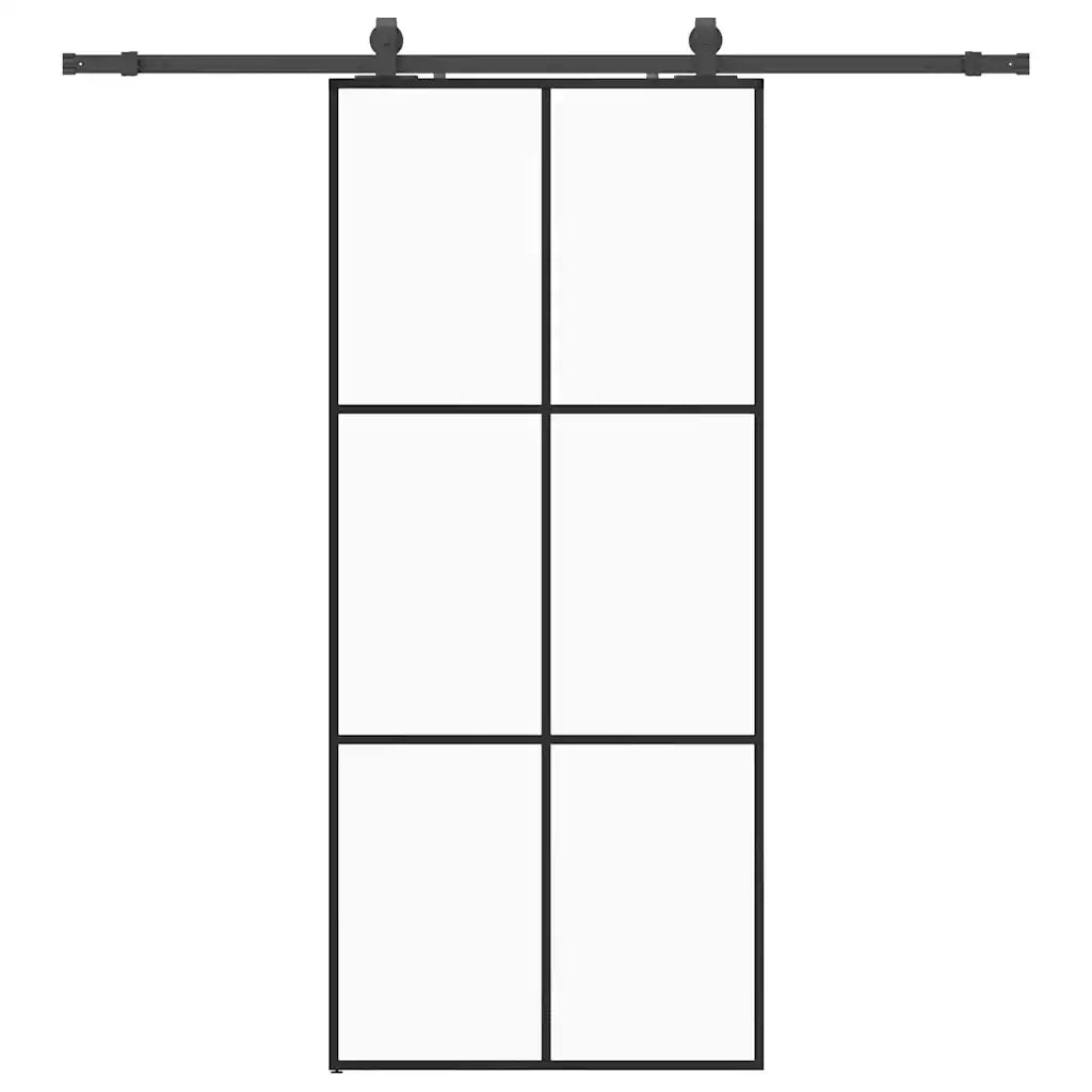 Porta Scorrevole con Ferramenta Nera 90x205 cm in Vetro ESG