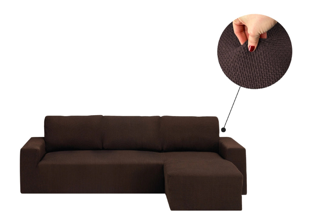 Copridivano Con Penisola Chaise Longue Tinta Unita Marrone Mod Capri - Destra - Marrone