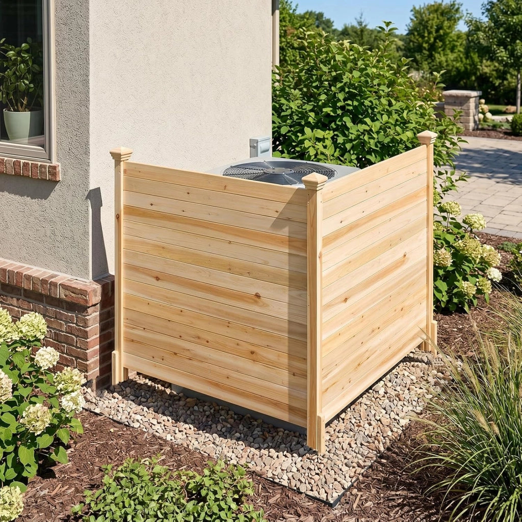Recinzione da Giardino a 2 Pannelli, Recinto da Esterno in Legno Massello, Pannelli Frangivista a Doghe da Esterno per Copri Bidoni, Condizionatore e Attrezzature