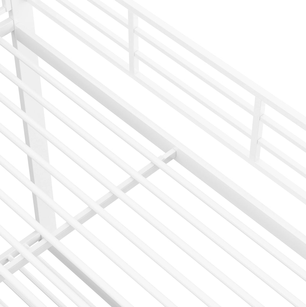 Letto a castello bianco 140x200 cm in metallo e MDF con scala in legno e struttura silenziosa