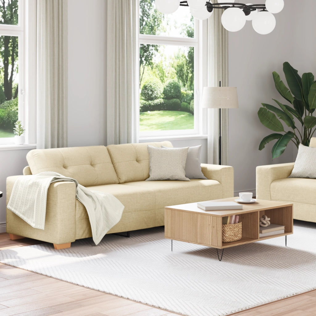 Set Divano a 2 Pezzi con Cuscini Tessuto Panna