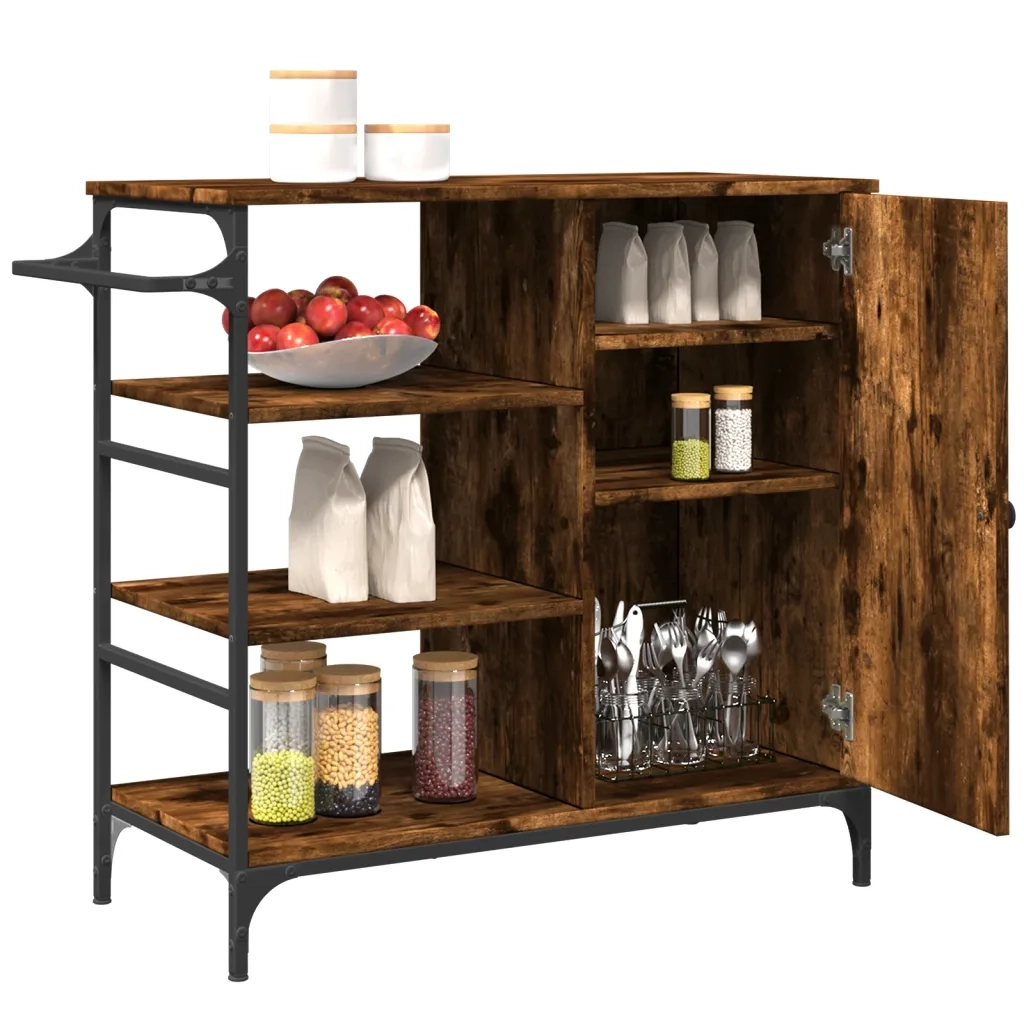 Carrello Cucina-Scaffale per Cucina Rovere Fumo 87,5x38,5x84,5 cm Legno Multistrato