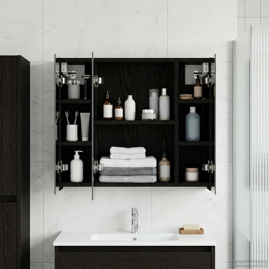 Mobiletto per specchio da bagno Rovere Nero 60 x 14,5 x 50 cm