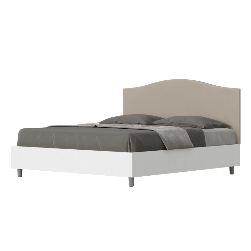 Letto Matrimoniale 160x190 cm struttura bianco frassino testata Grace - Similpelle,Tortora,Contenitore