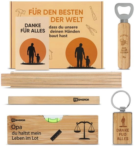 Set di regali per nonno, 6 pezzi, composto da muletto, uncordanze, matita, anello da chiave, livella e cartolina di auguri, regalo personalizzato per nonno per compleanno, papà