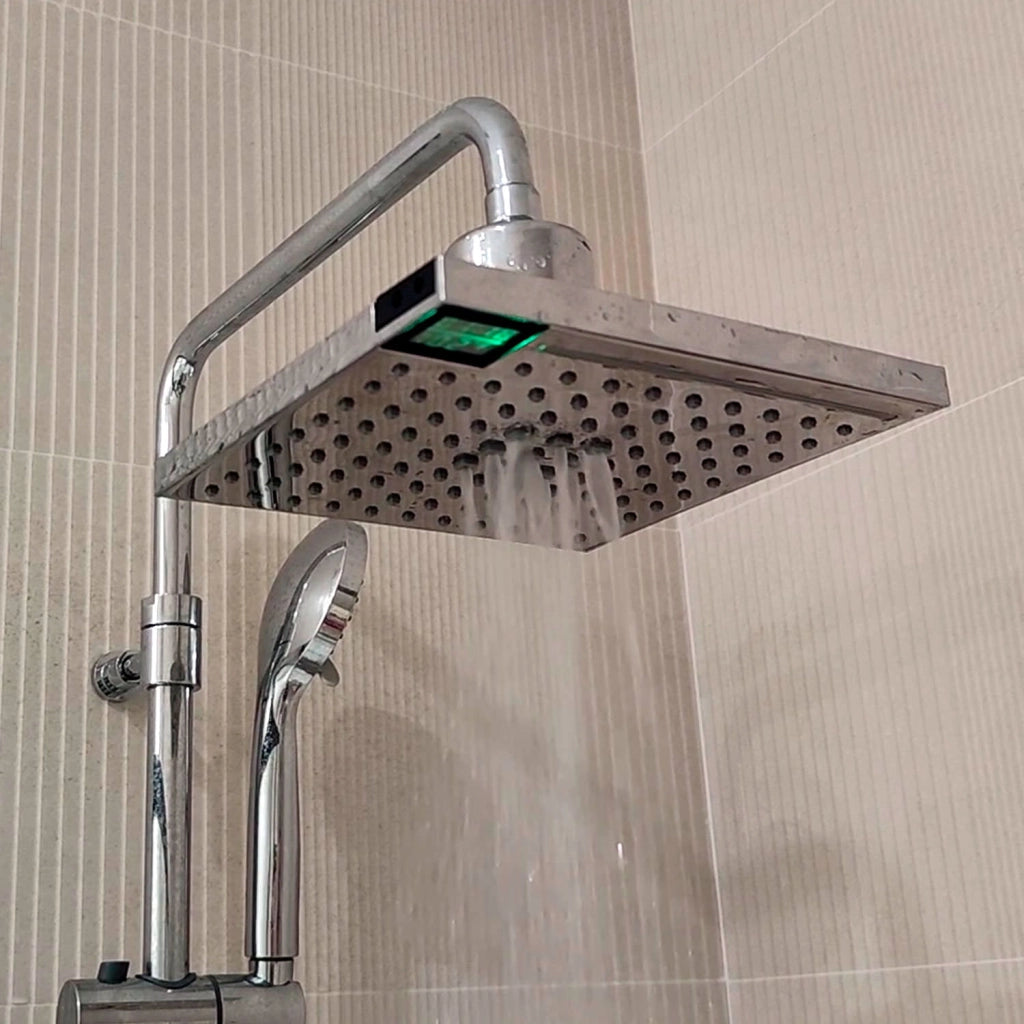 Sined Led 5 Soffione Quadrato Con Luce Led a 3 Getti e Sensore a Infrarossi Grigio