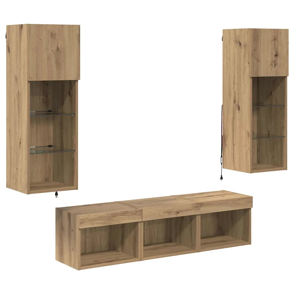 Unità per TV a Muro 5 pcs Rovere Nero Legno multistrato 3402924