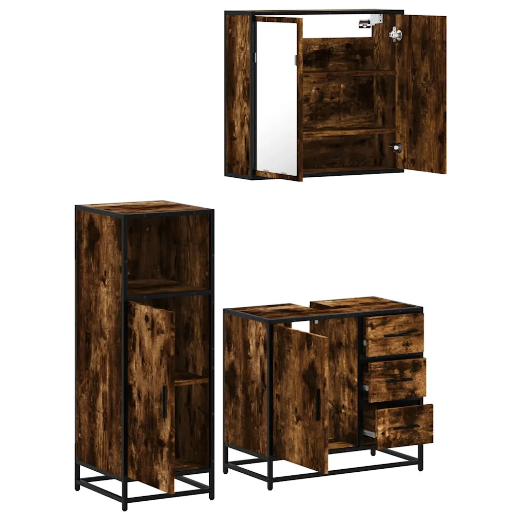 vidaXL Set Mobili da Bagno 3 pz Rovere Fumo in Legno Multistrato