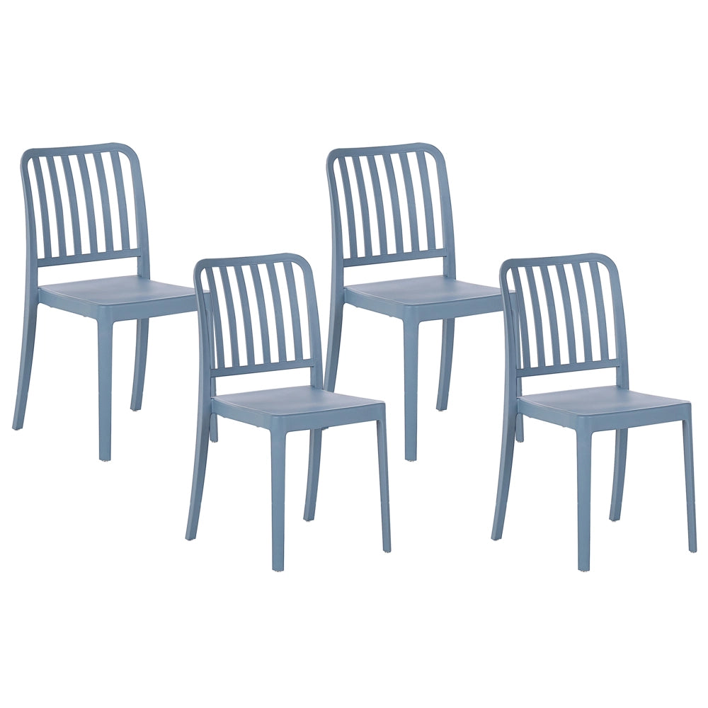 Set di 4 sedie da giardino in plastica blu impilabili leggere per interni ed esterni resistenti agli agenti atmosferici