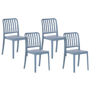 Set di 4 sedie da giardino in plastica blu impilabili leggere per interni ed esterni resistenti agli agenti atmosferici
