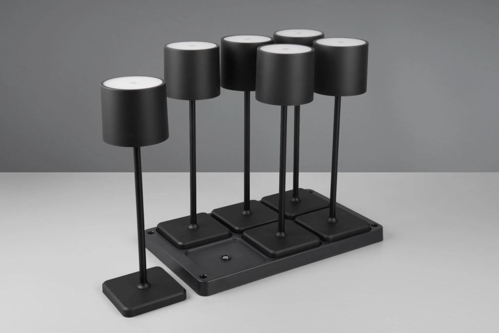 Set 6 lampade da tavolo nere LED 1W con base ricarica
