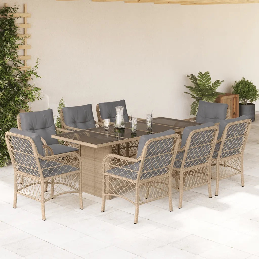 Set Pranzo da Giardino 9 pz con Cuscini Beige Misto Polyrattan 3212065