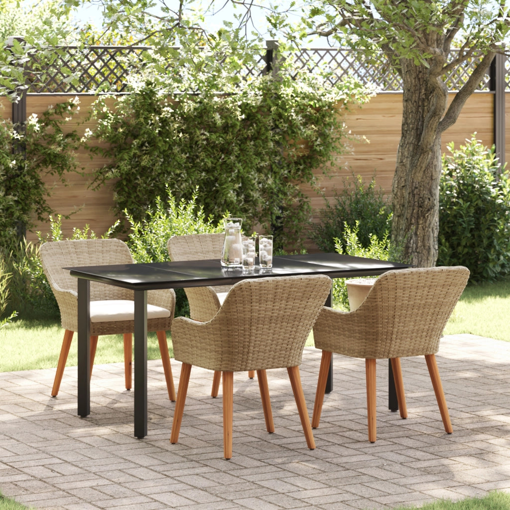 Set da Pranzo da Giardino Beige in Poly Rattan da 5 Pezzi