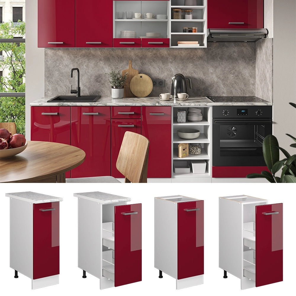 Armadio cucina dispensa alto R-Line Rosso lucido/Bianco 30 cm, PL Antracite Vicco