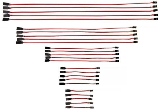 Cavo di estensione servo 25 pezzi - Connettori JR maschili/femminili - 5 lunghezze: 10/15/30/50/60 cm - Presa a 3 poli - Filo di rame 30 AD - Cavo servo