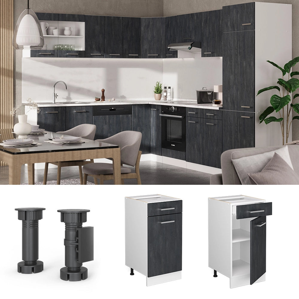 Vicco Mobiletto base per cucina Calcestruzzo nero 40 cm PL Rovere