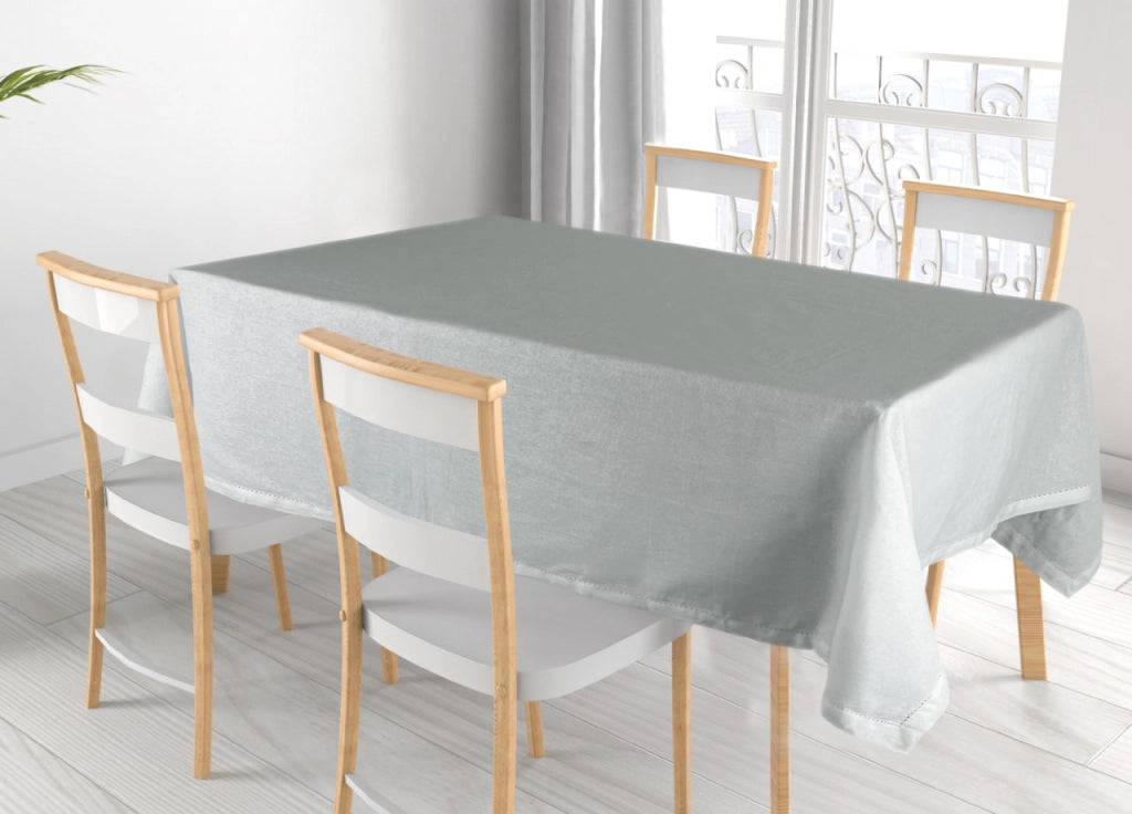 Tovaglia Cucina Soggiorno In Cotone Con Orlo A Giorno In Tinta Unita Ajour - 140x300cm - Grigio Melange