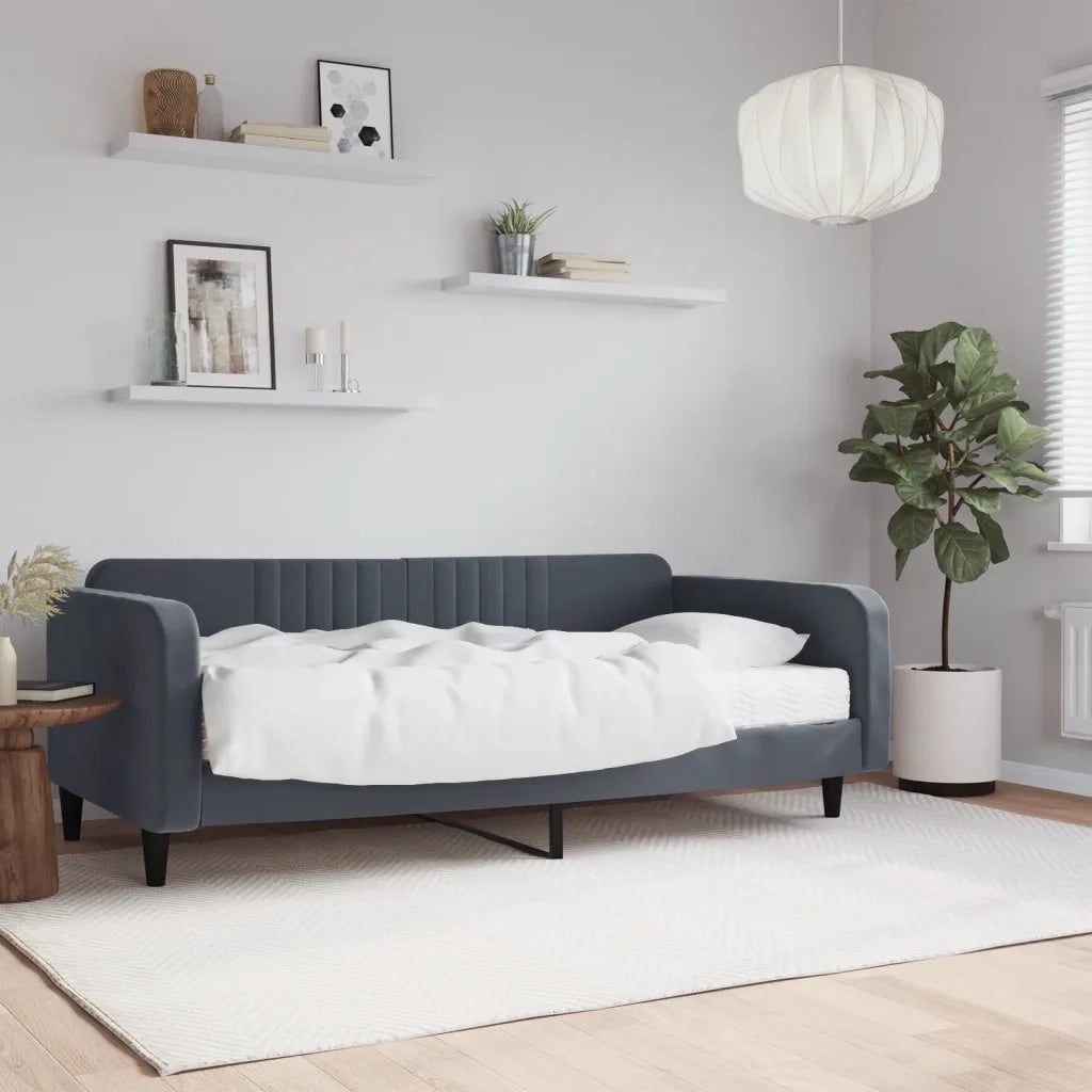 Divano letto | Sof¨¤ letto | Letto singolo con Materasso Grigio Scuro 100x200 cm in Velluto