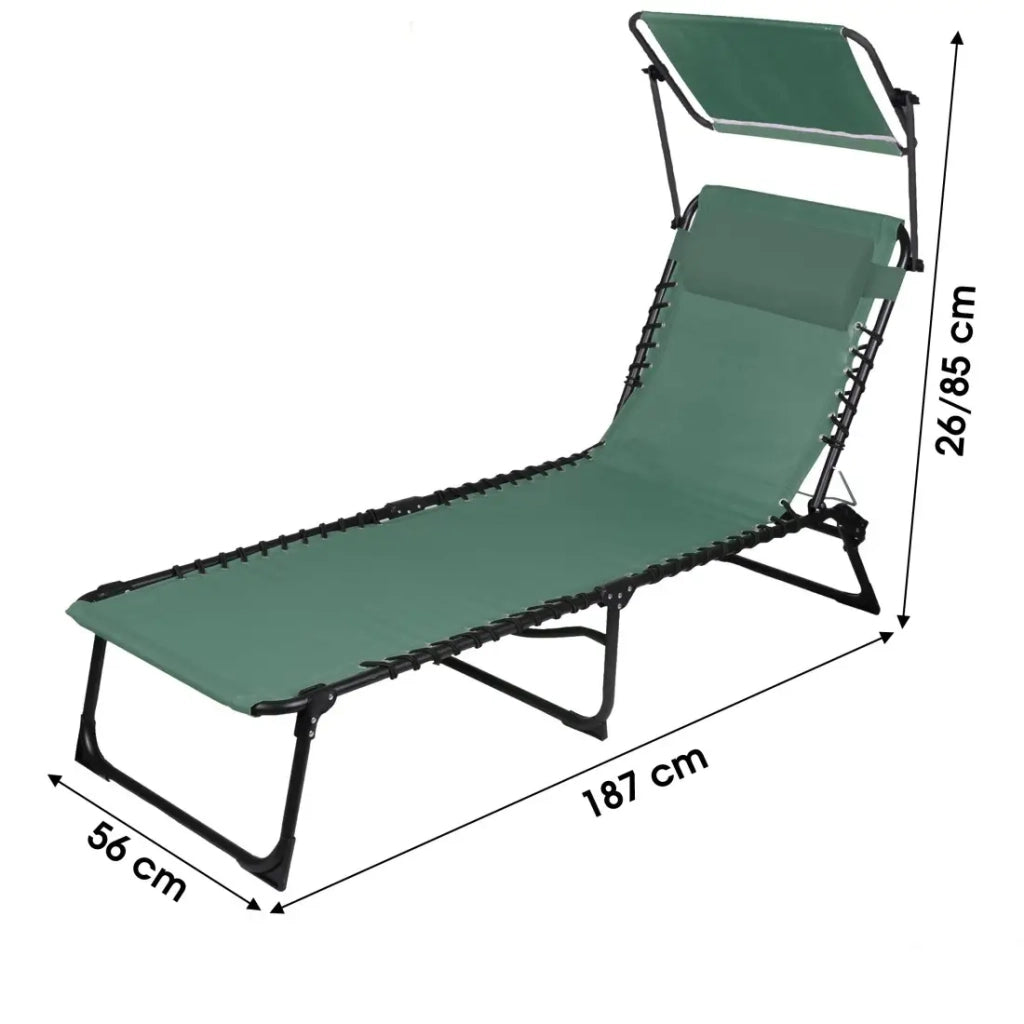 Lettino / Sdraio con parasole e cuscino verde 187x85x56 cm