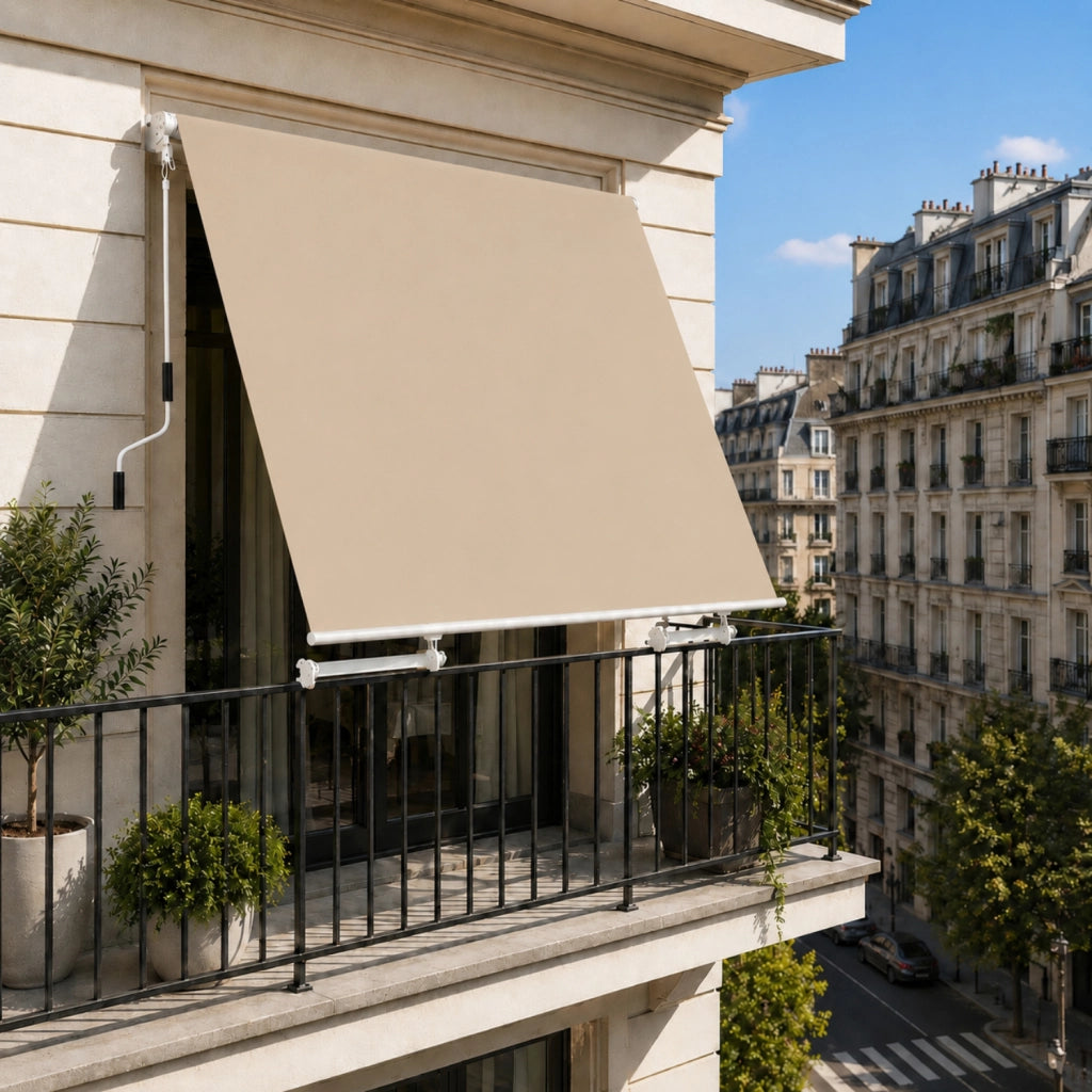 Tenda Da Sole Con Manovella Telaio In Alluminio Telo In Poliestere 280G Difesa Dal Sole Privacy Per Balcone Terrazza Veranda E Spazi All Aperto 250x250x50 Cm Beige