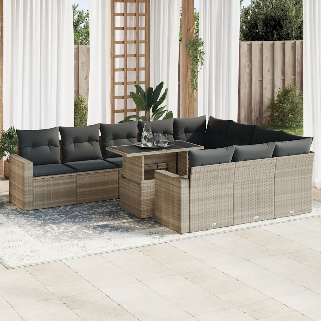 Set Divani da Giardino 11 pz con Cuscini in Polyrattan Grigio 3326393