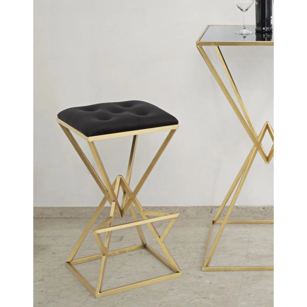 Sgabello Basso Triangoli, Oro, Metallo, 40x40x75 cm