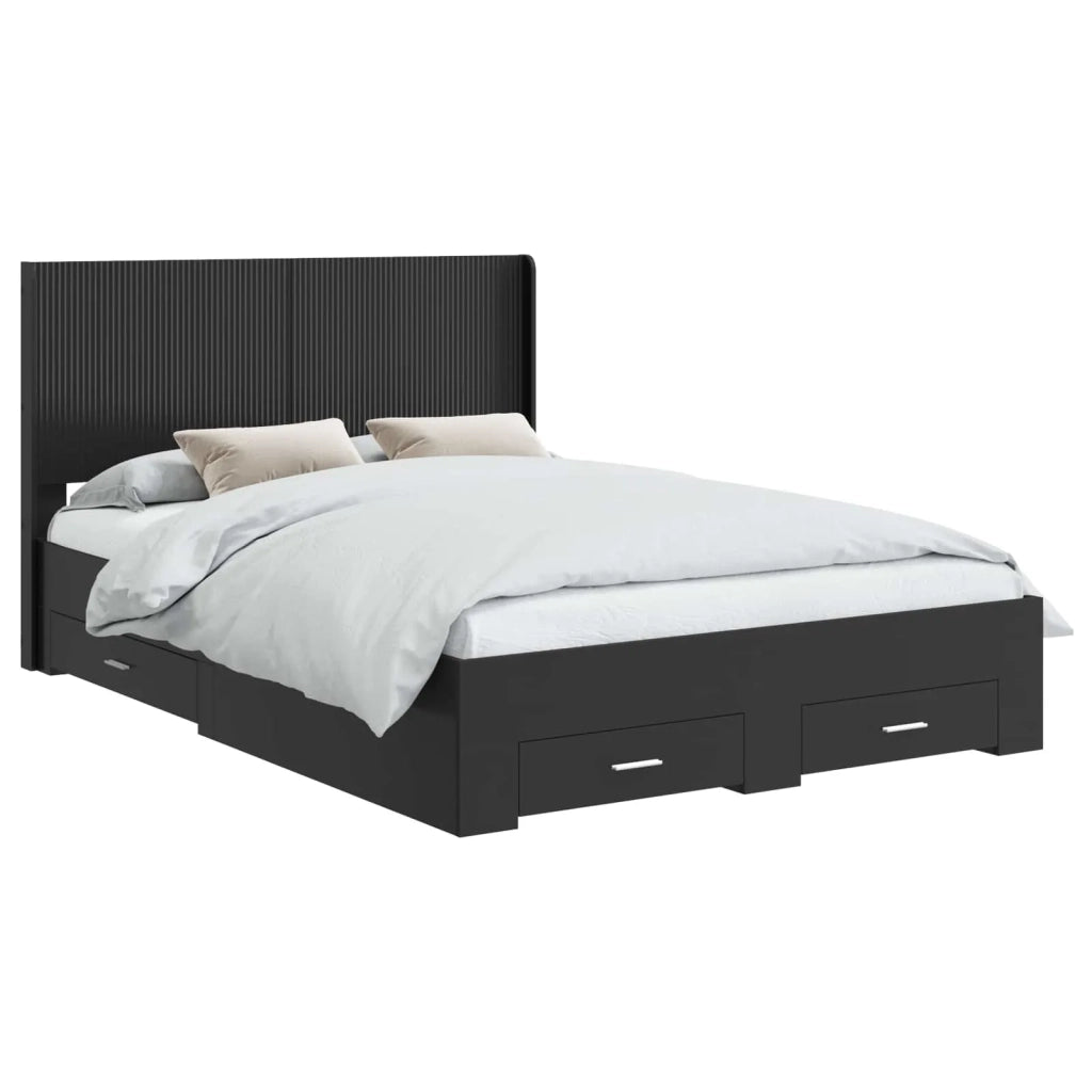 Struttura del letto con stoccaggio e testata Nero 135 x 190 cm 3414118