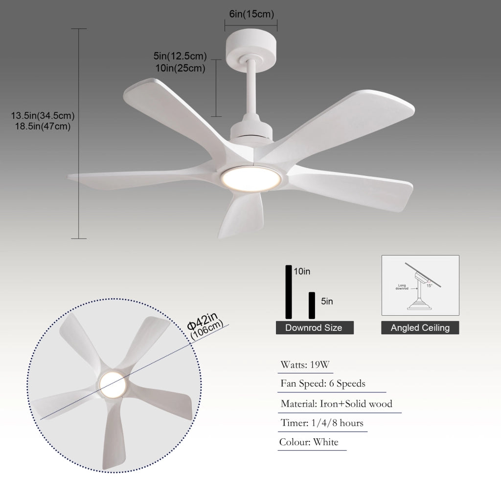 VENTILATORE DA SOFFITTO 106,68 cm Bianco LED dimmerabile con telecomando