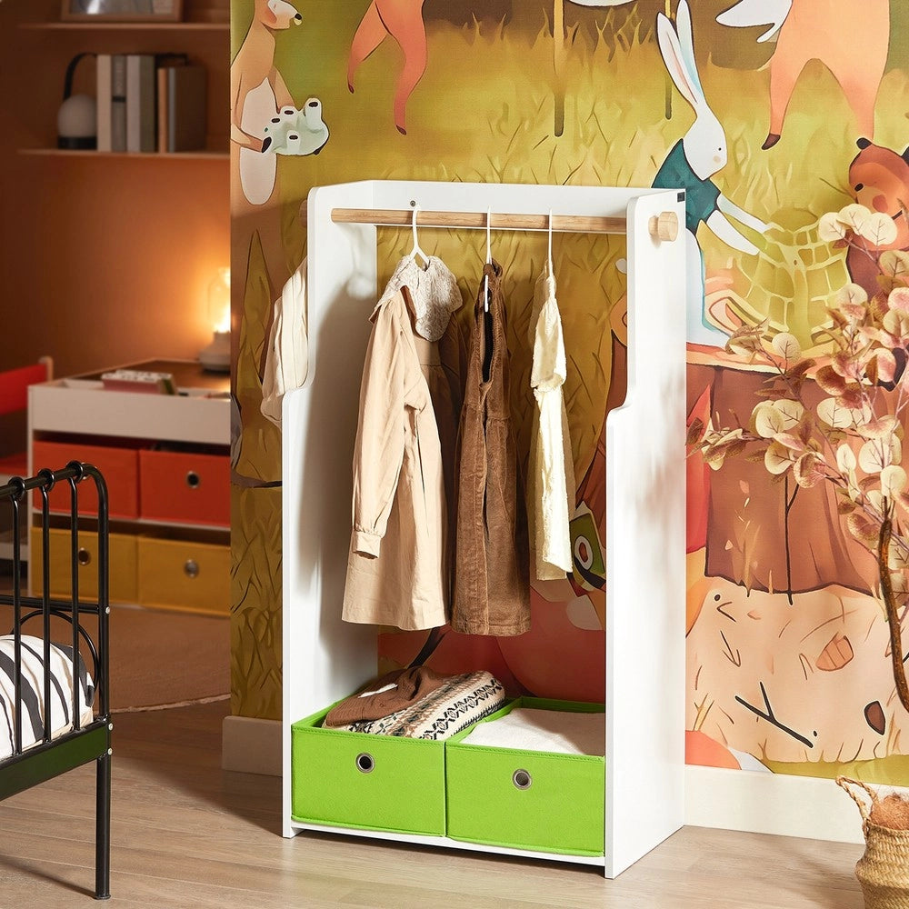 SoBuy Mobile per Bambini con Appendiabiti, Giardaroba per Bambini con 2 scatole, Armadio per bambini Bianco 60x35x110cm KMB109-W