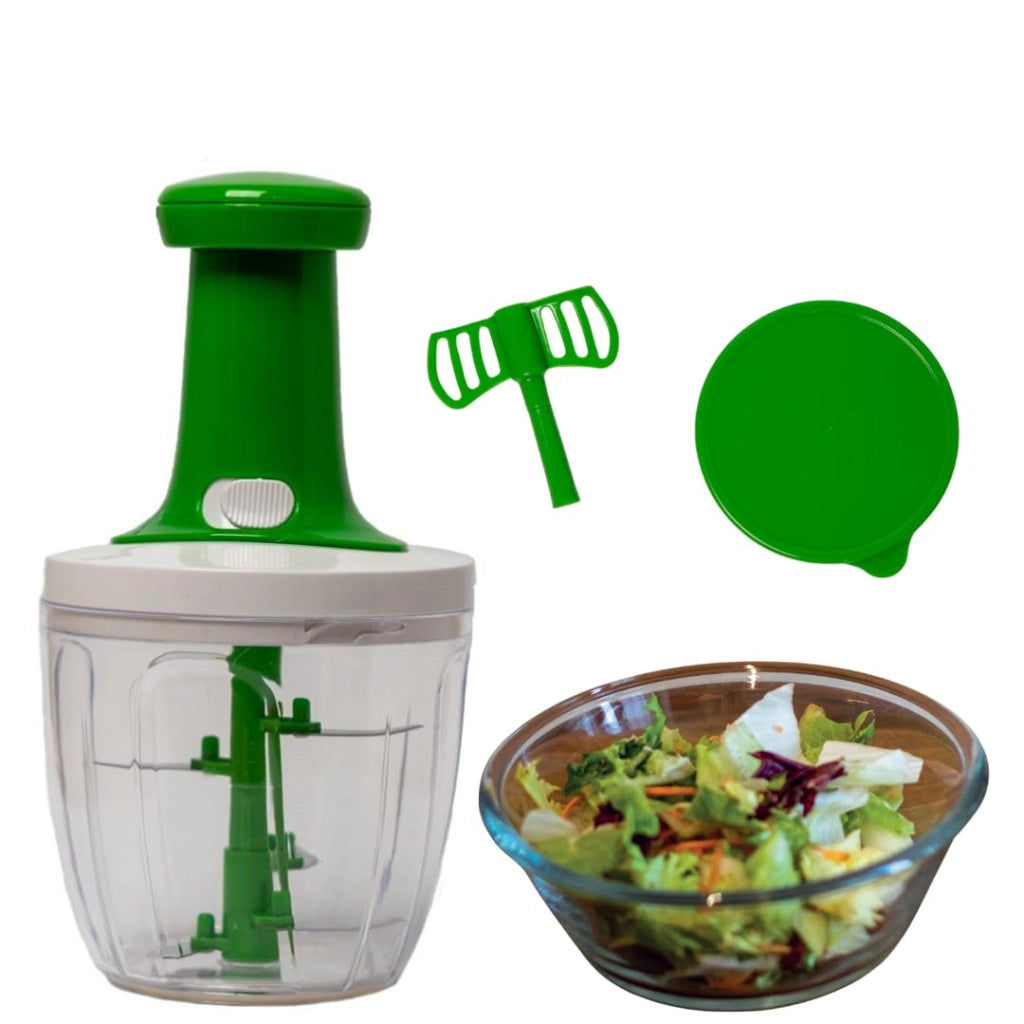 BIOVIRA Tritatutto Manuale con 5 Lame in Acciaio Inox, Chopper da Cucina, Frullatore Manuale per Cipolla, Aglio, Verdure, Doppio Contenitore, Ricettario Digitale