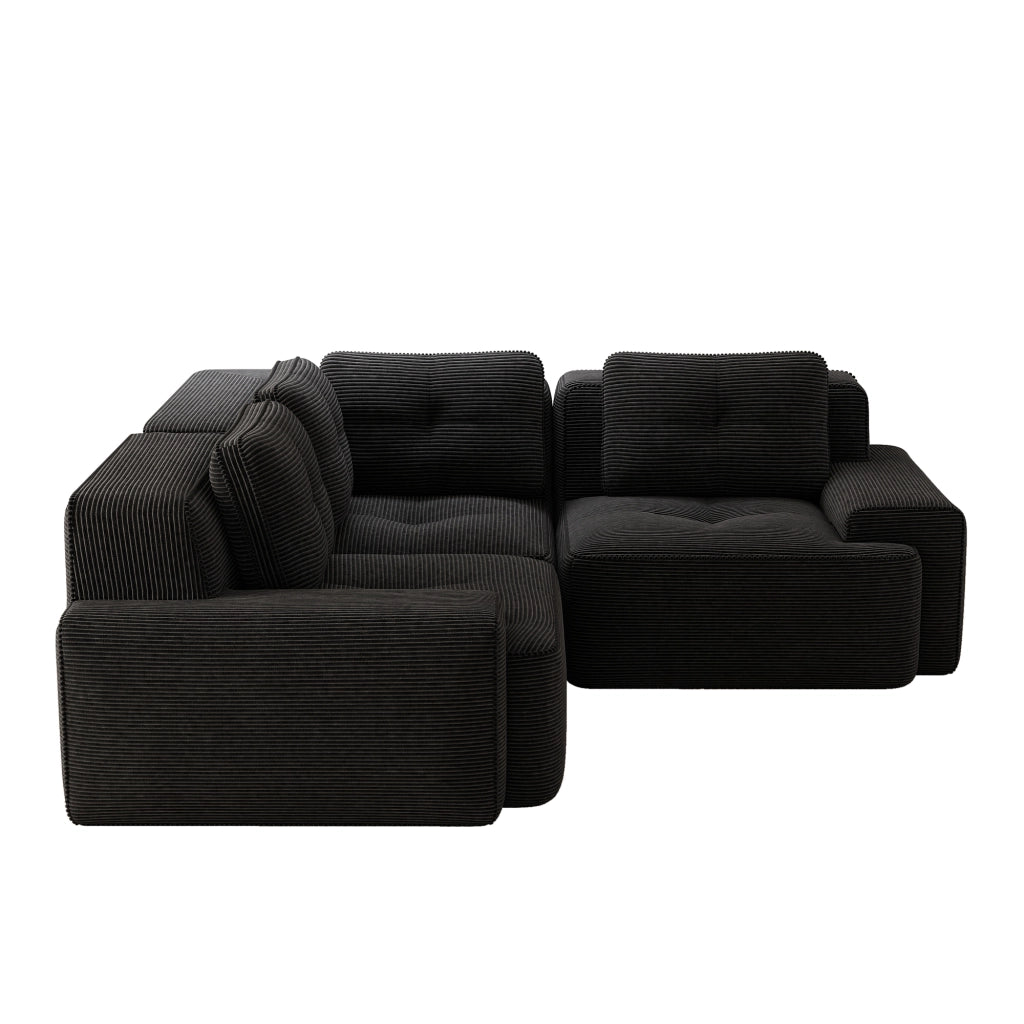 Divano Modulare Soggiorno in Tessuto a Coste ¨C MINIMAL ¨C Nero, Imbottito, Senza Montaggio