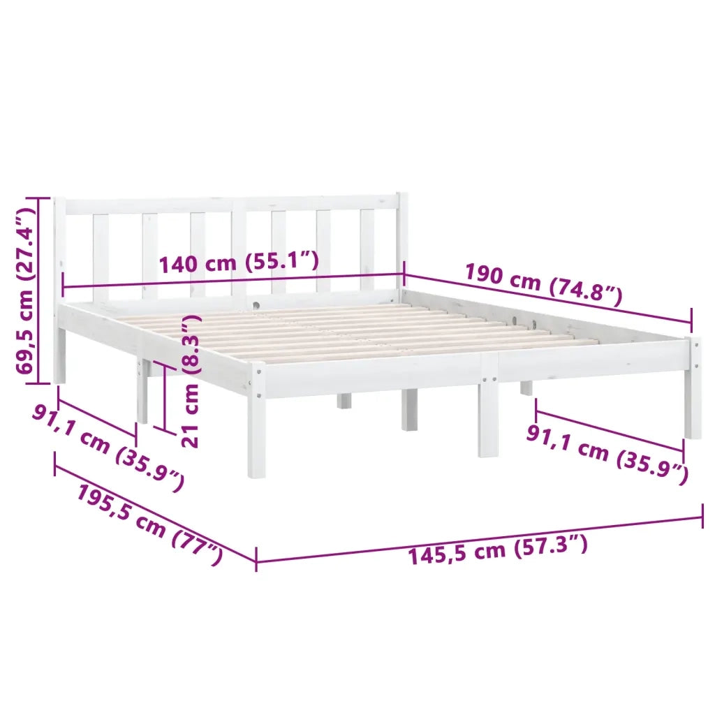 Giroletto-Struttura Letto Bianco in Legno Massello di Pino 140x190 cm 456833