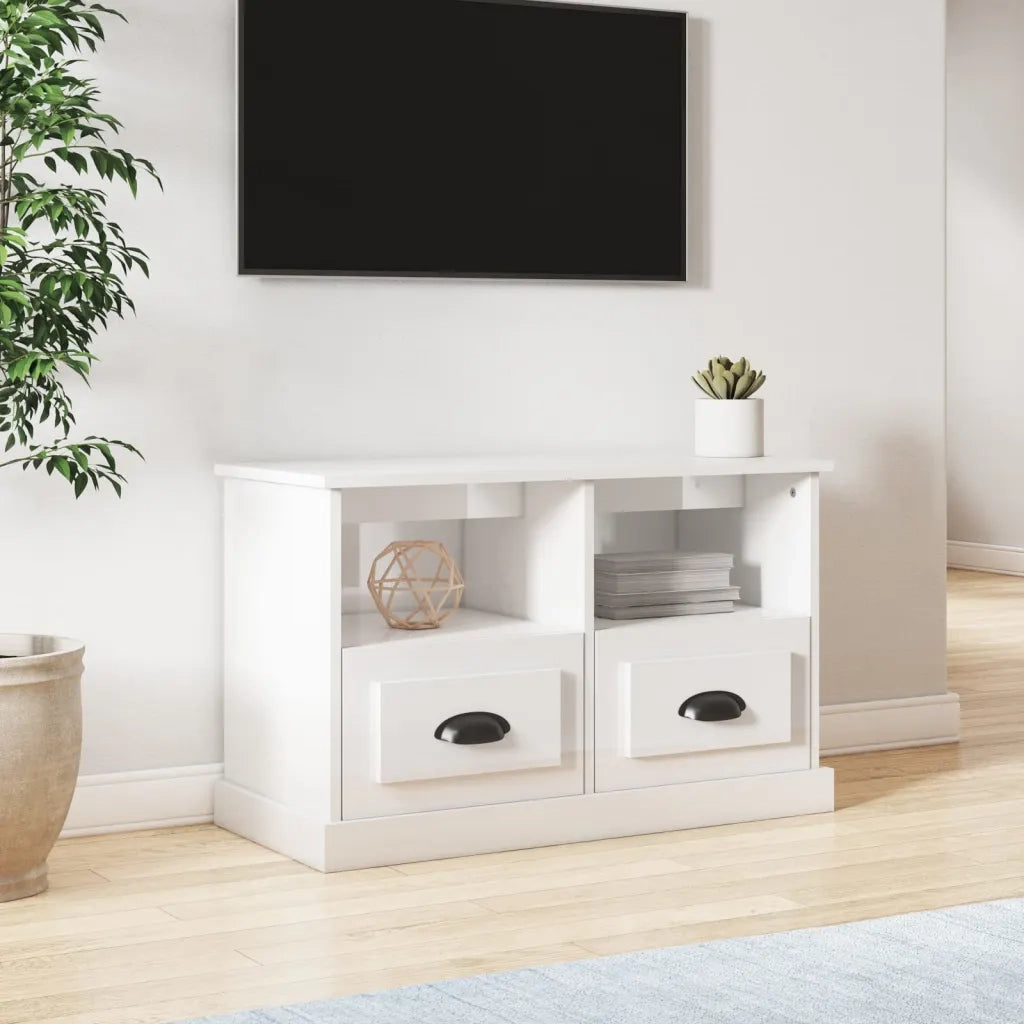 Mobile TV | Armadietto TV | Mobile Porta TV Bianco Lucido 80x35x50 cm in Legno Multistrato