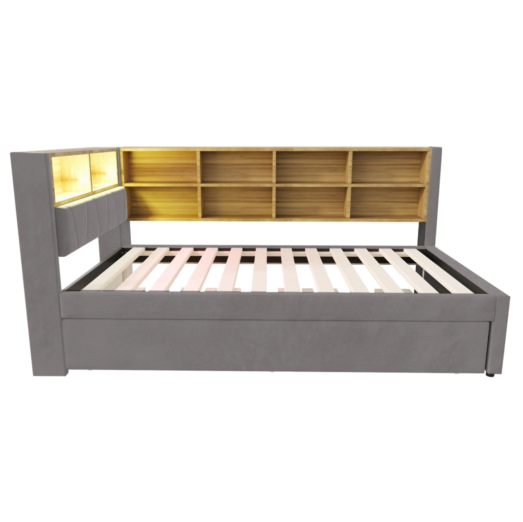 Divano letto singolo con letto estraibile, LED e vani contenitivi