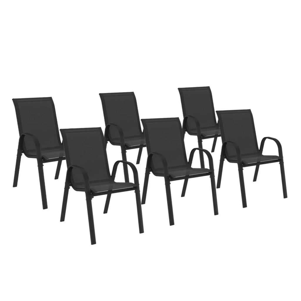 IDMarket - Set di 6 sedie impilabili LYMA in metallo e textilene nero