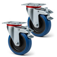 Set 2 ruote girevoli con freno, per trasporto, 200mm, plastica e gomma, max 350 kg a rotella