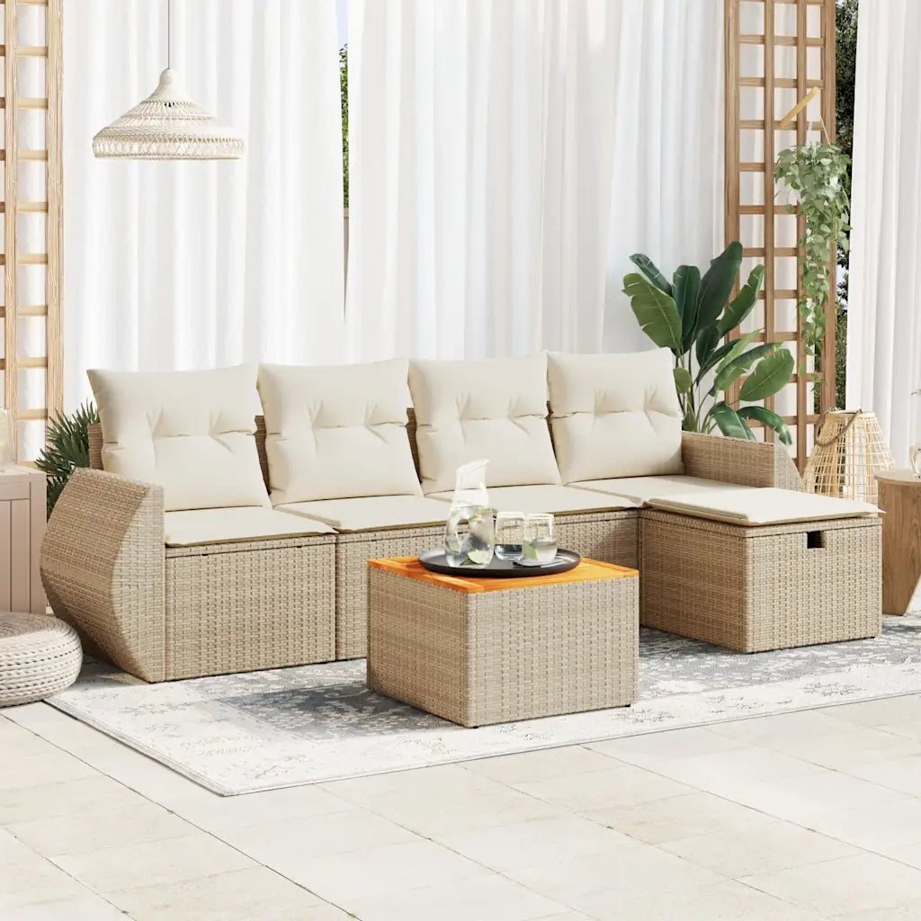 vidaXL Set Divano da Giardino 6 pz con Cuscini Beige in Polyrattan