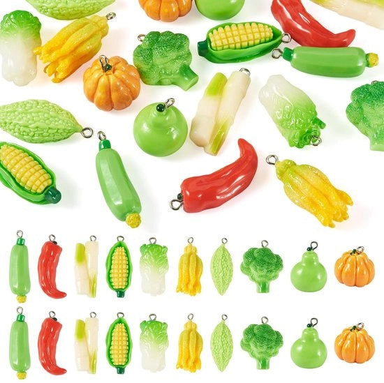 Decorazioni per Sieraden in Stile Verdura - 20 Pezzi - Dimensioni fino a 35 mm - Varie Stili - Accessori per Decorare - Imitazioni di Verdure - DIY