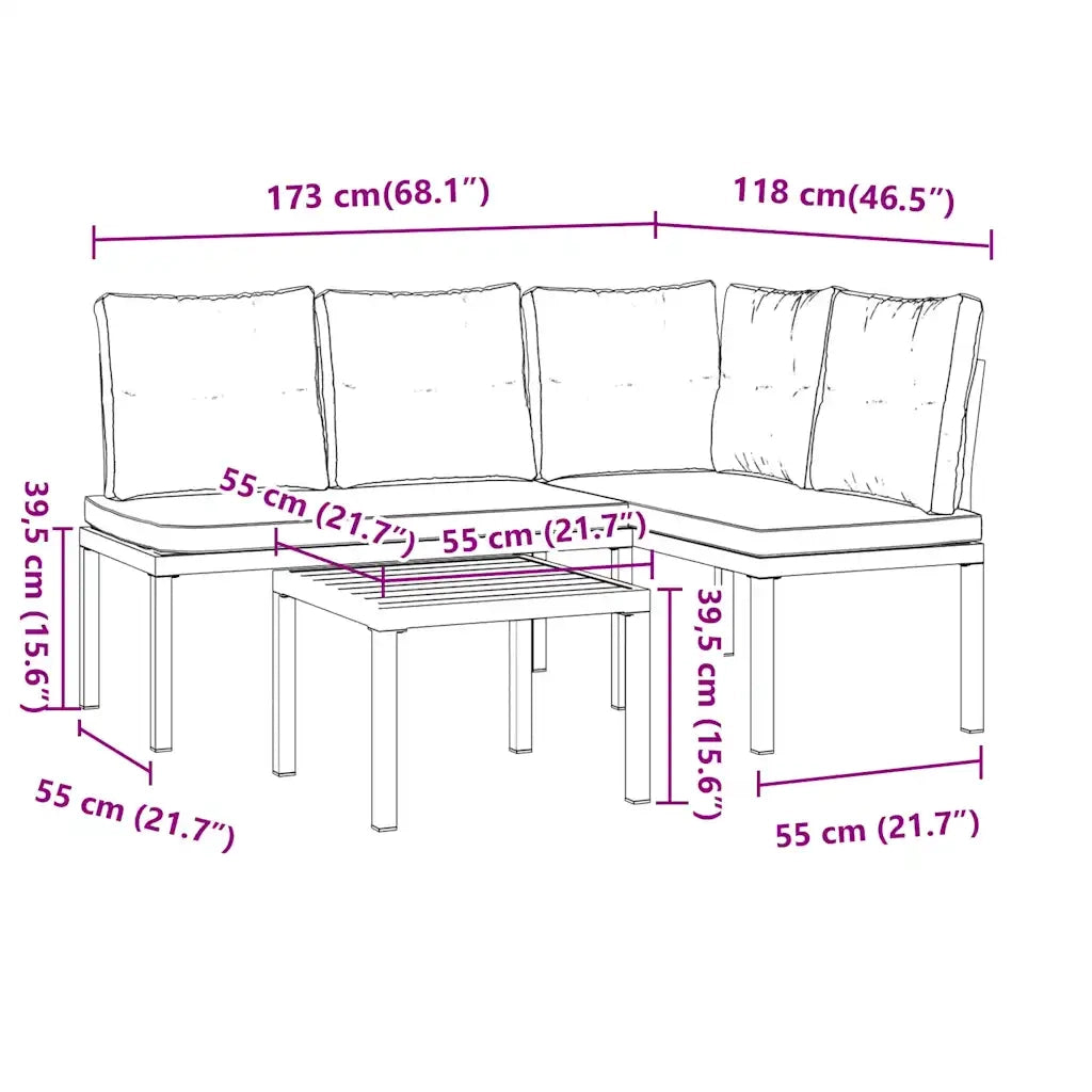 Set Panche Giardino Cuscini 3pz Nero Acciaio Verniciato Polvere 3283650