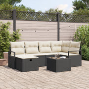 Set Divano da Giardino  7 Pezzi con Cuscini Rattan Polyrattan Nero