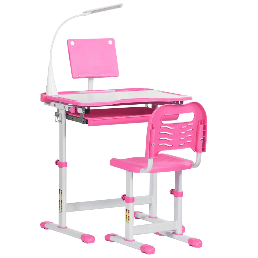 Scrivania Regolabile con Sedia per Bambini ¨C zephmum ¨C Rosa, 70x49.5x80-105 cm