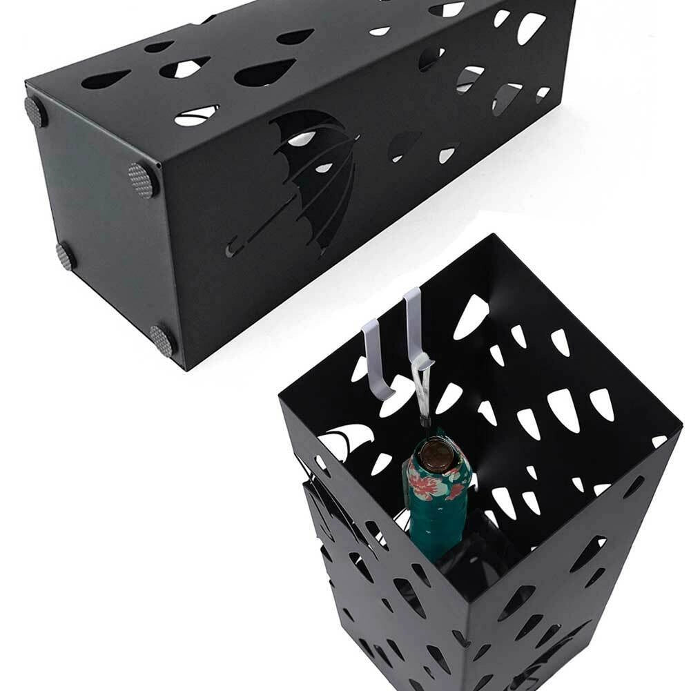 Portaombrelli Design Quadrato 49x15,5x15,5 cm Vaschetta Salvagoccia in Ferro Nero