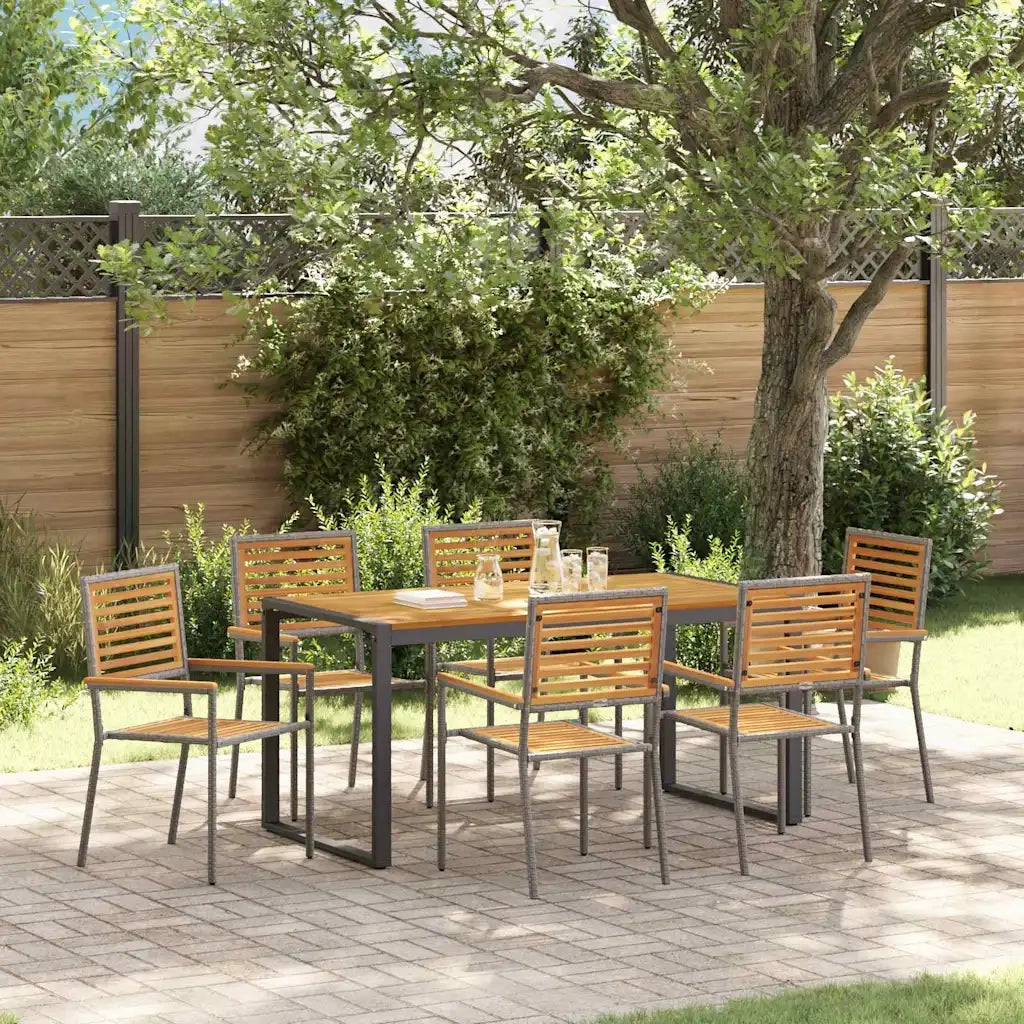 Set da Pranzo per Giardino 7 pcs Grigio e Marrone polyrattan 3365479