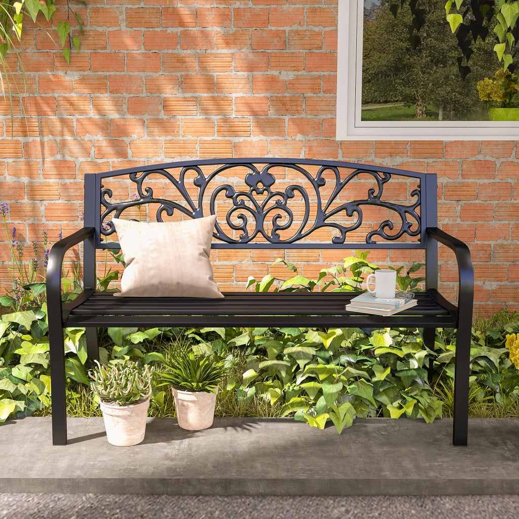 Panchina da Giardino in Metallo 2 Posti ¨C Zephmum ¨C 127x60x87 cm Nero