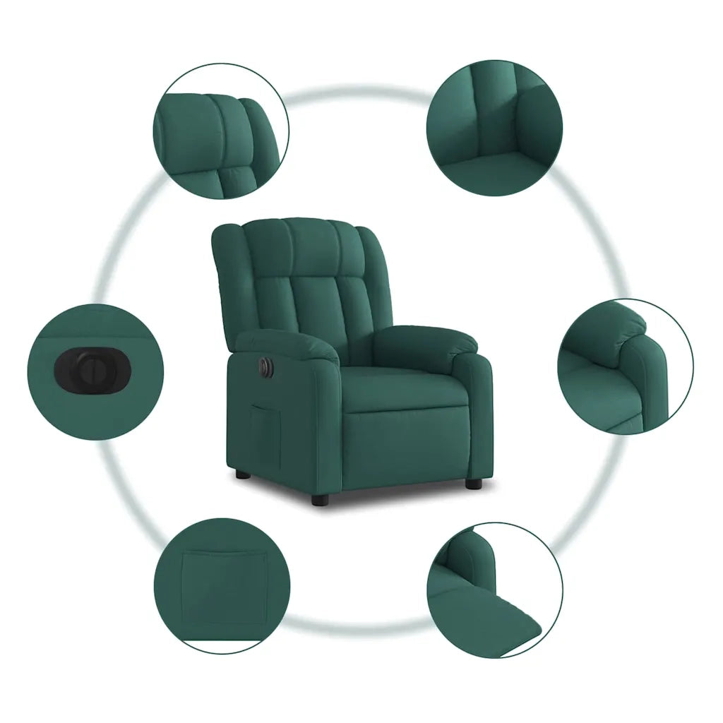 Poltrona | Sedia Relax Elettrica Reclinabile Verde Scuro in Tessuto