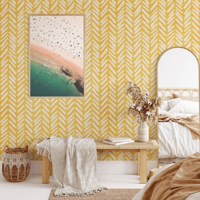 Carta da Parati Geometrica Gialla Carta Vegana 250x200cm 5,5mq 