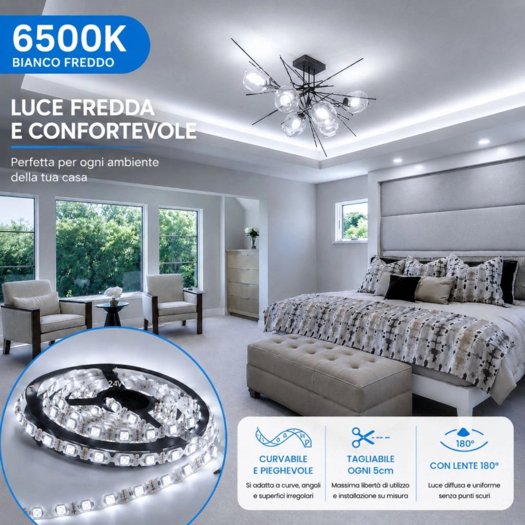 24V Bobina Striscia Led Curvabile Ripiegabile Bianco Freddo Con Lente 180 Gradi 20W/M 8mm 300 smd 6060 Per Cassone Pubblicitario Senza Ombra BL2454F MS12546