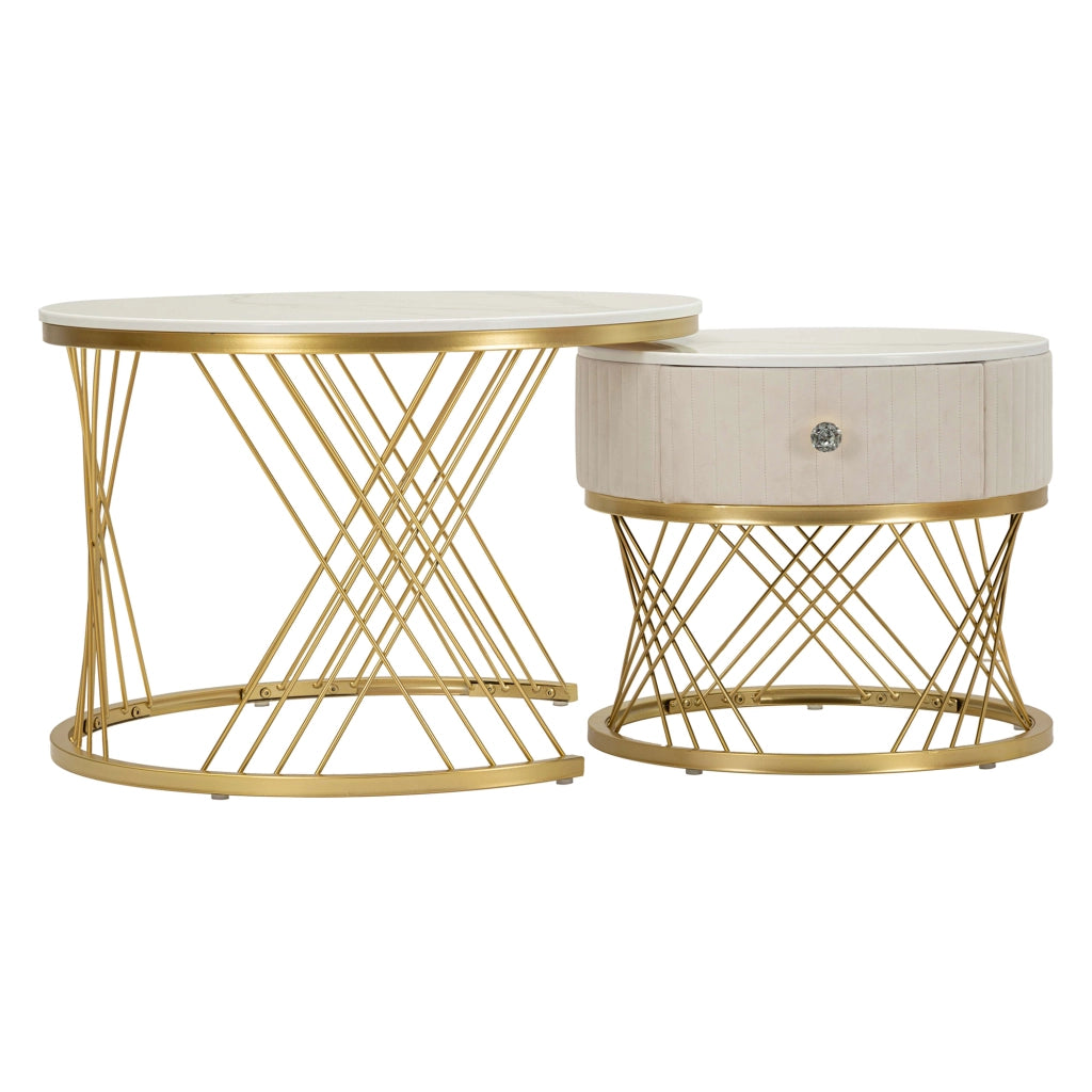 Davazate, Tavolino da Salotto un Cassetto, 70x70x48h cm Bianco Crema